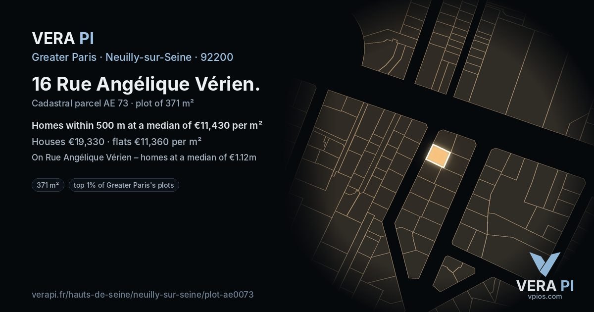 16 Rue Angélique Vérien, Neuilly-sur-Seine at night – the plot lit, the parcels around coloured by the prices near them