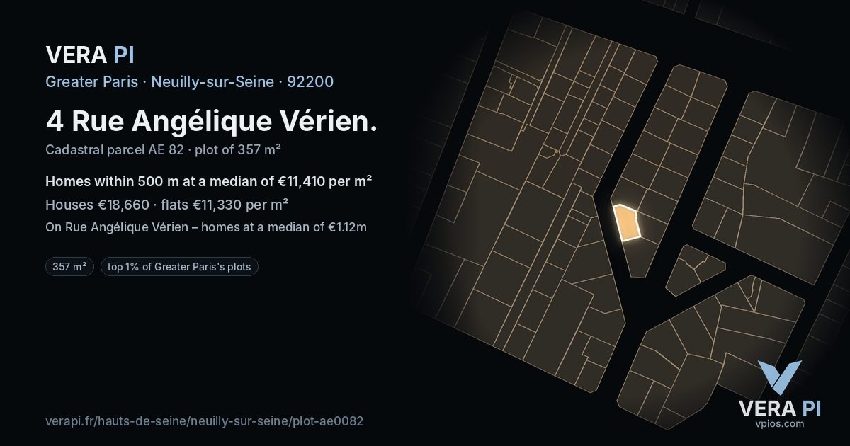 4 Rue Angélique Vérien, Neuilly-sur-Seine at night – the plot lit, the parcels around coloured by the prices near them