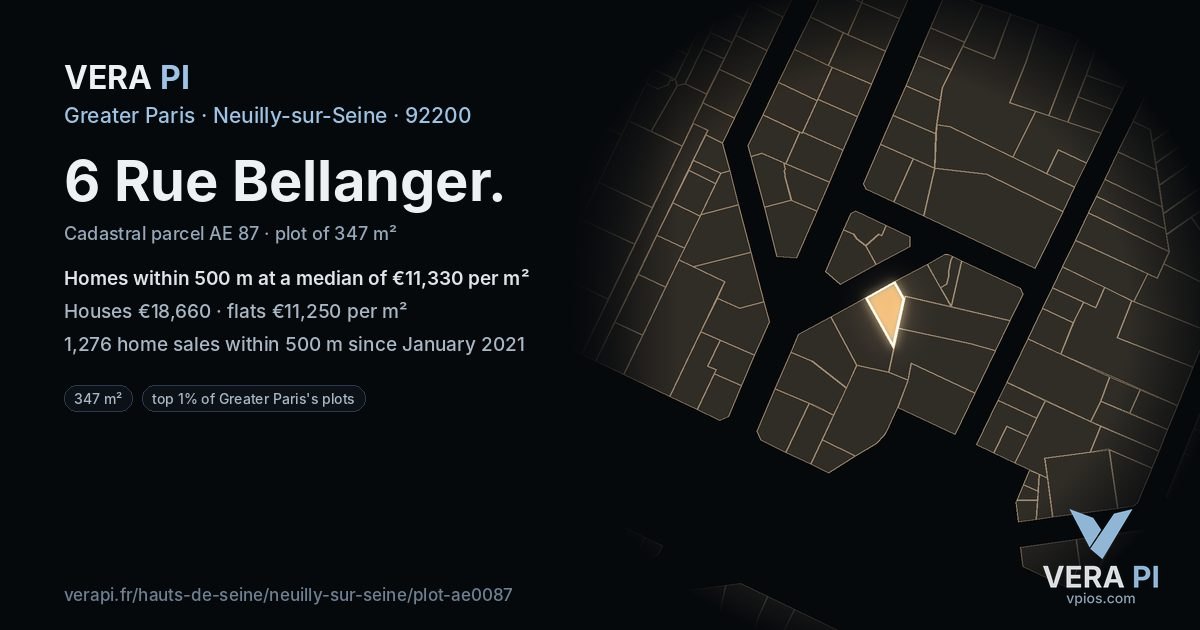6 Rue Bellanger, Neuilly-sur-Seine at night – the plot lit, the parcels around coloured by the prices near them