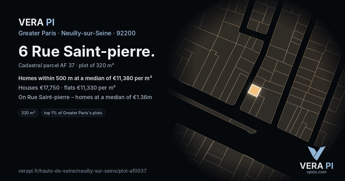 6 Rue Saint-pierre, Neuilly-sur-Seine at night – the plot lit, the parcels around coloured by the prices near them