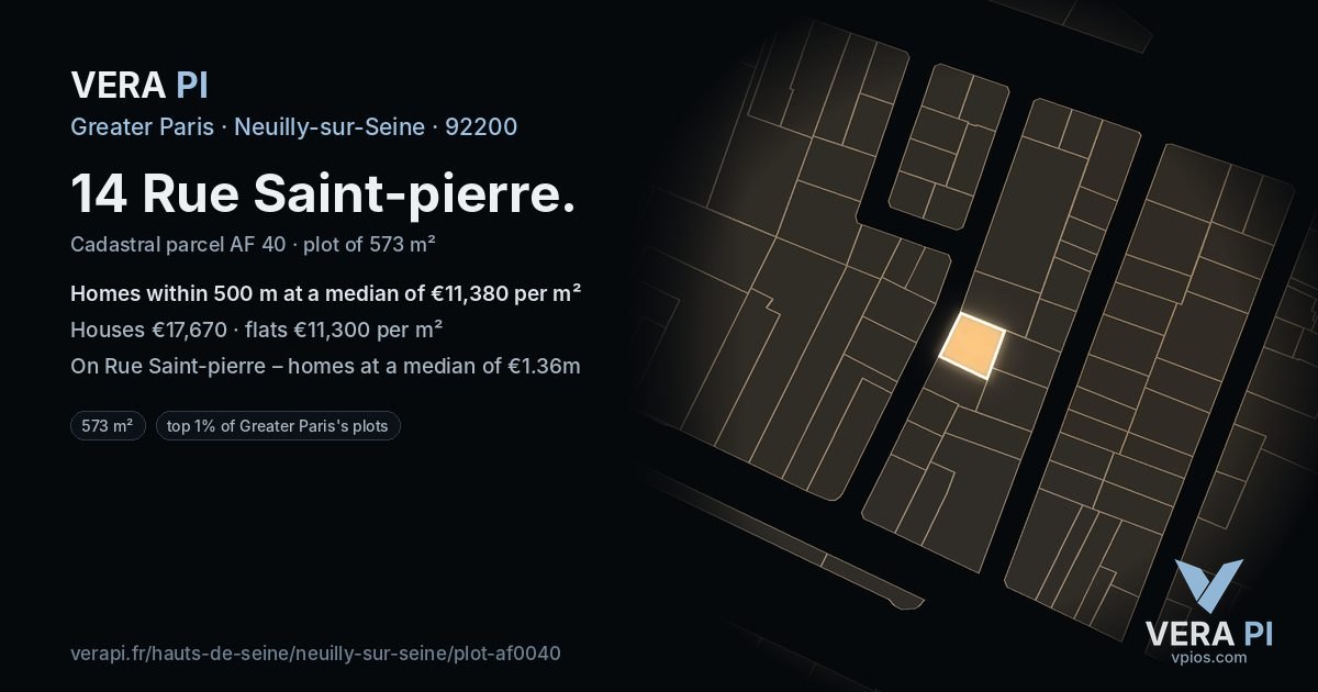 14 Rue Saint-pierre, Neuilly-sur-Seine at night – the plot lit, the parcels around coloured by the prices near them