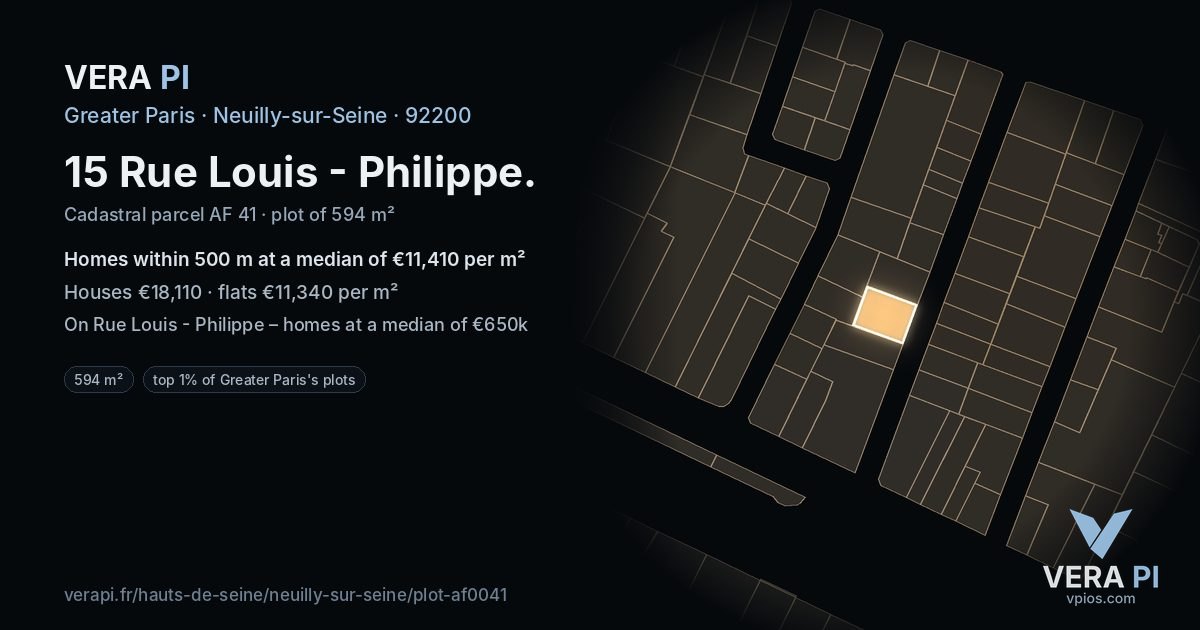 15 Rue Louis - Philippe, Neuilly-sur-Seine at night – the plot lit, the parcels around coloured by the prices near them