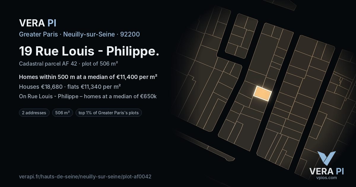 19 Rue Louis - Philippe, Neuilly-sur-Seine at night – the plot lit, the parcels around coloured by the prices near them