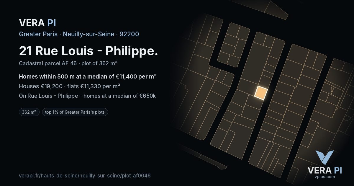 21 Rue Louis - Philippe, Neuilly-sur-Seine at night – the plot lit, the parcels around coloured by the prices near them