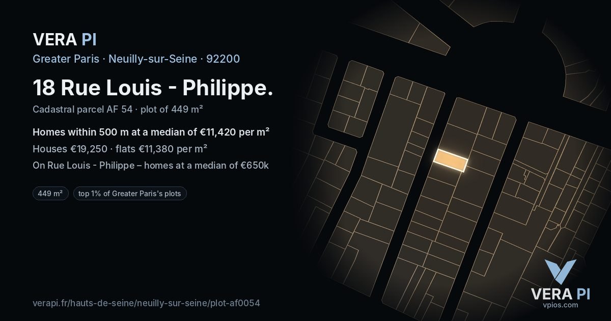 18 Rue Louis - Philippe, Neuilly-sur-Seine at night – the plot lit, the parcels around coloured by the prices near them