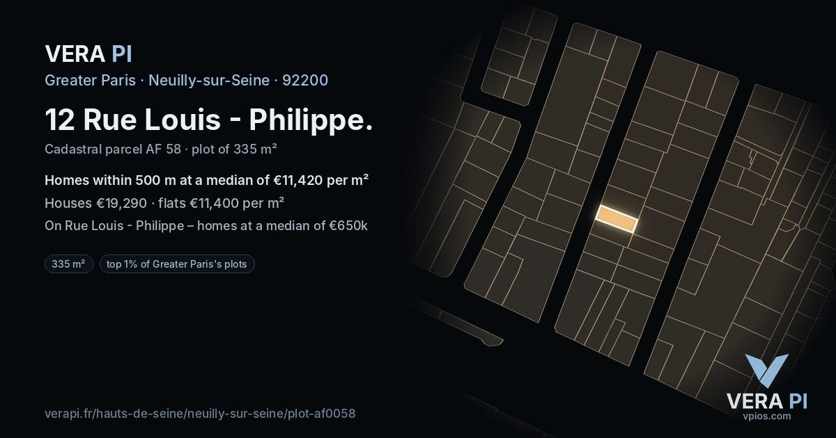 12 Rue Louis - Philippe, Neuilly-sur-Seine at night – the plot lit, the parcels around coloured by the prices near them