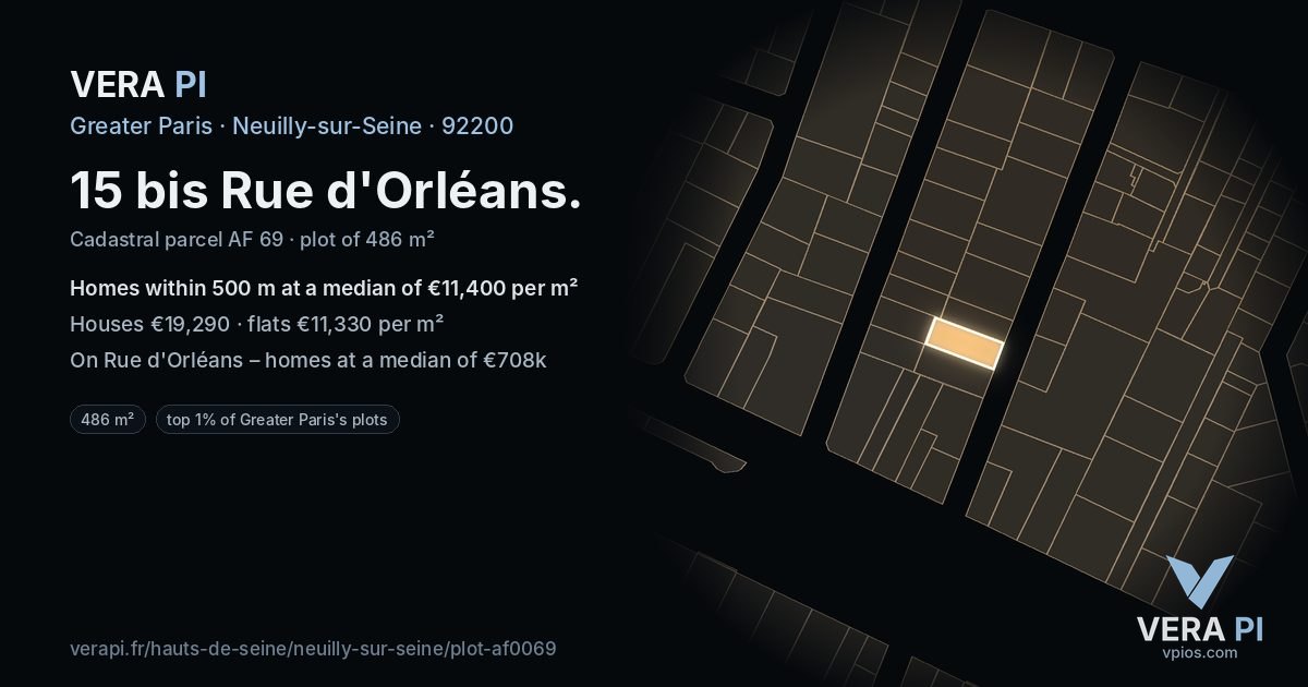 15 bis Rue d'Orléans, Neuilly-sur-Seine at night – the plot lit, the parcels around coloured by the prices near them