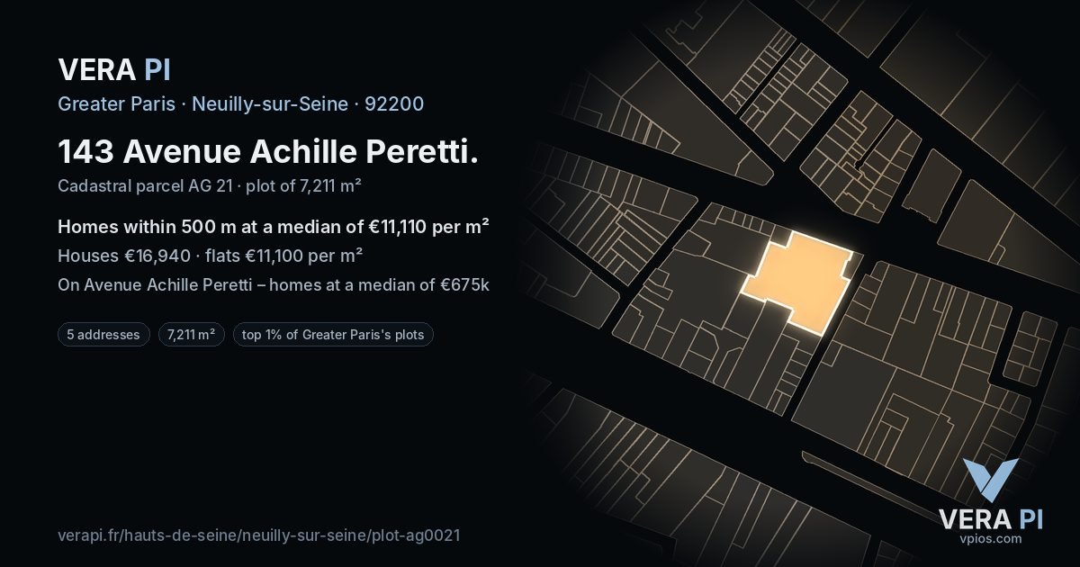 143 Avenue Achille Peretti, Neuilly-sur-Seine at night – the plot lit, the parcels around coloured by the prices near them