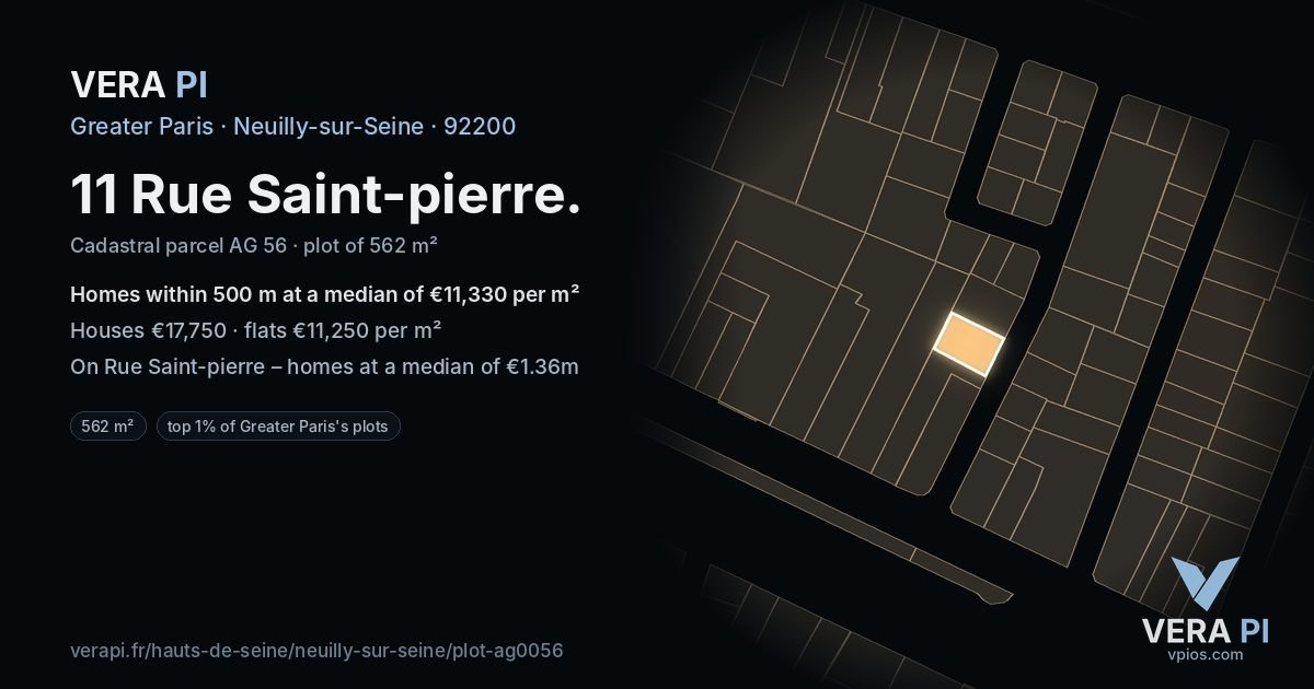 11 Rue Saint-pierre, Neuilly-sur-Seine at night – the plot lit, the parcels around coloured by the prices near them