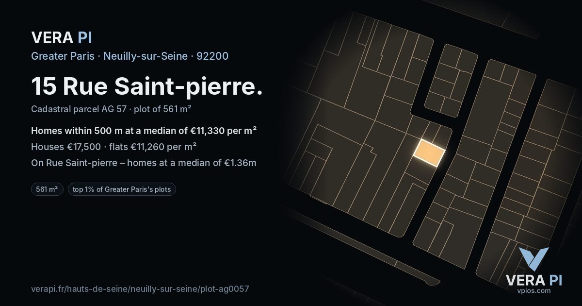 15 Rue Saint-pierre, Neuilly-sur-Seine at night – the plot lit, the parcels around coloured by the prices near them