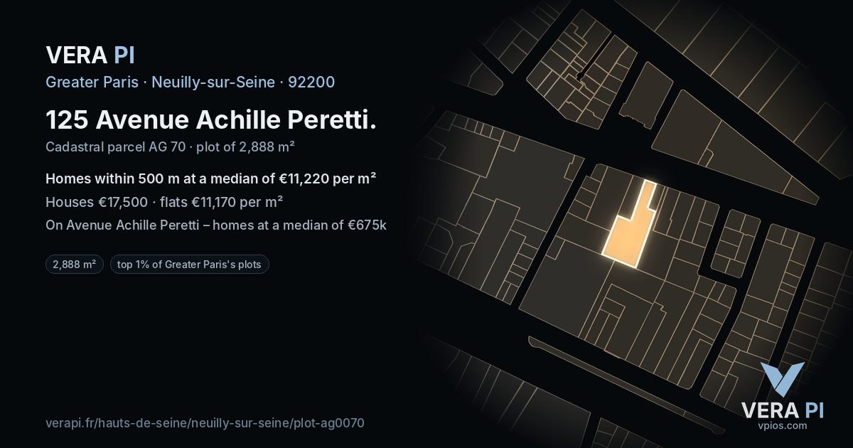 125 Avenue Achille Peretti, Neuilly-sur-Seine at night – the plot lit, the parcels around coloured by the prices near them