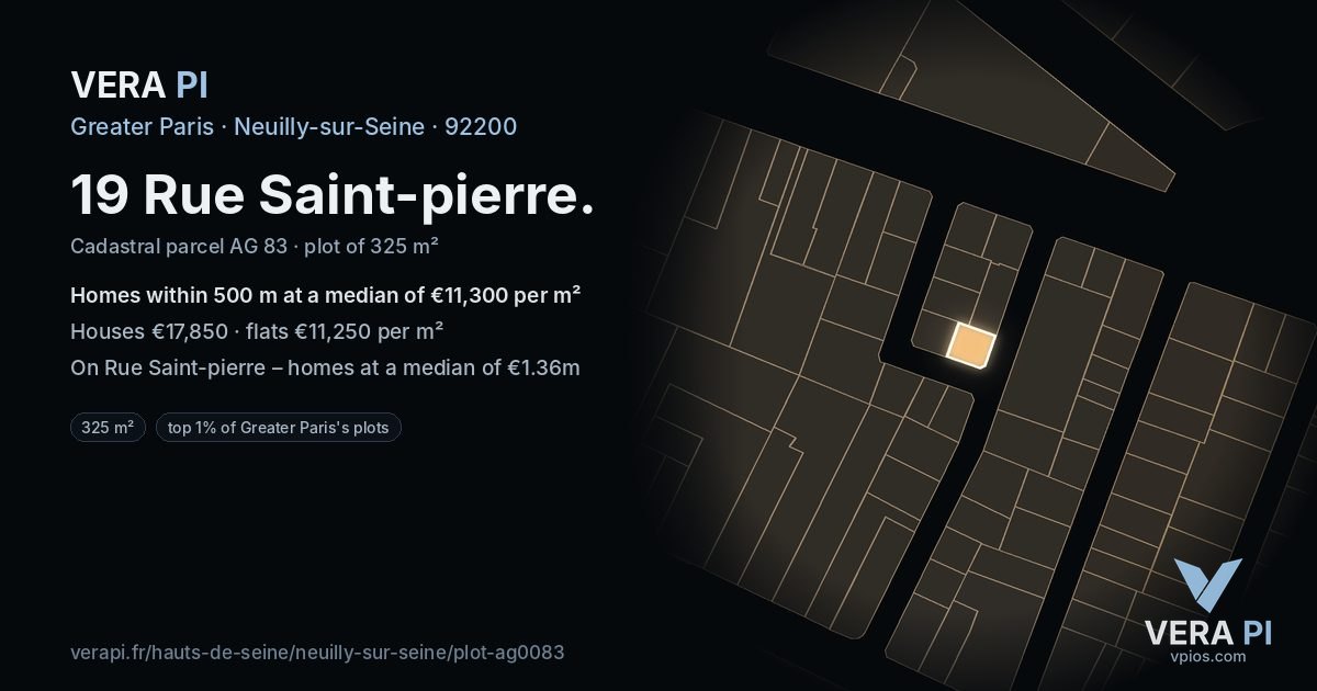 19 Rue Saint-pierre, Neuilly-sur-Seine at night – the plot lit, the parcels around coloured by the prices near them