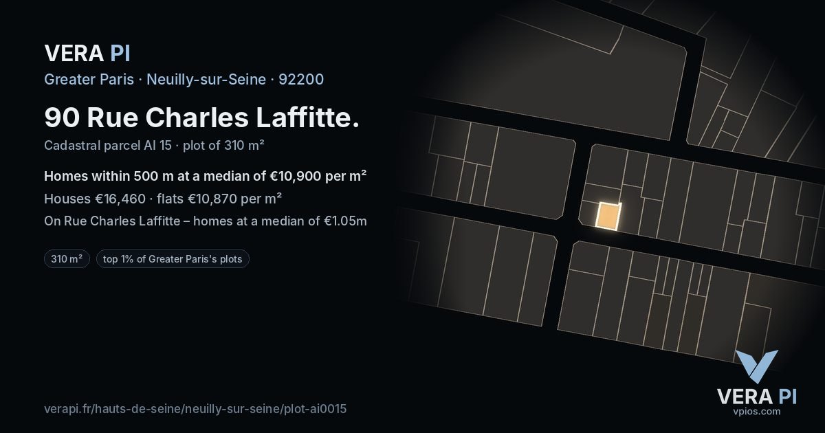 90 Rue Charles Laffitte, Neuilly-sur-Seine at night – the plot lit, the parcels around coloured by the prices near them