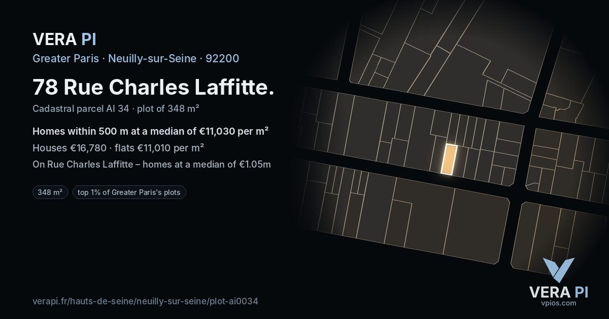 78 Rue Charles Laffitte, Neuilly-sur-Seine at night – the plot lit, the parcels around coloured by the prices near them