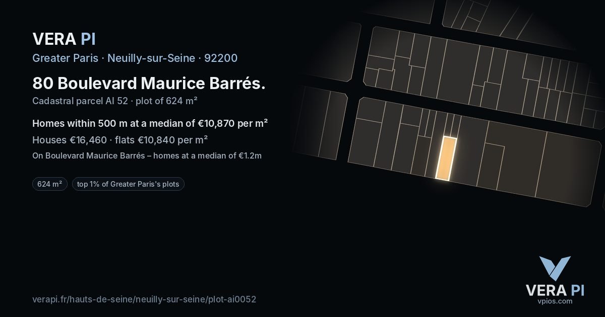 80 Boulevard Maurice Barrés, Neuilly-sur-Seine at night – the plot lit, the parcels around coloured by the prices near them