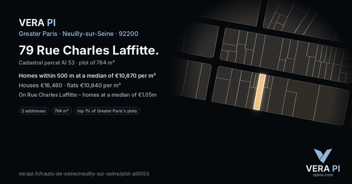 79 Rue Charles Laffitte, Neuilly-sur-Seine at night – the plot lit, the parcels around coloured by the prices near them
