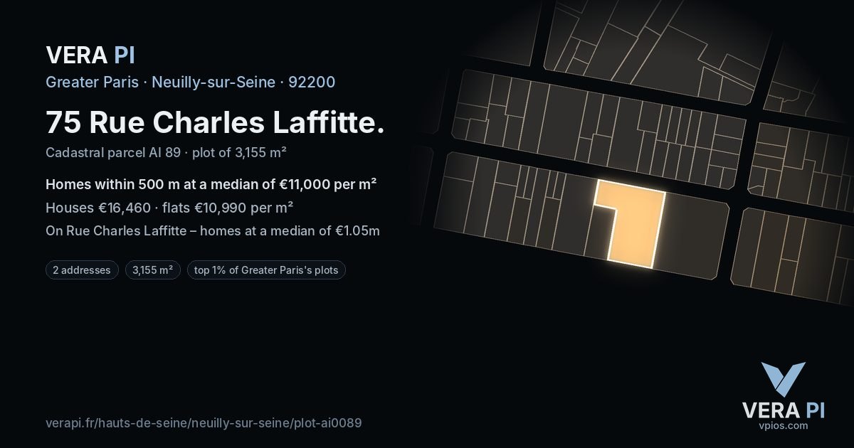 75 Rue Charles Laffitte, Neuilly-sur-Seine at night – the plot lit, the parcels around coloured by the prices near them