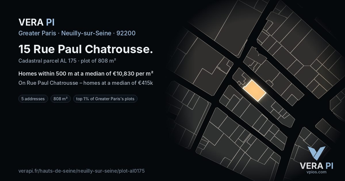 15 Rue Paul Chatrousse, Neuilly-sur-Seine at night – the plot lit, the parcels around coloured by the prices near them