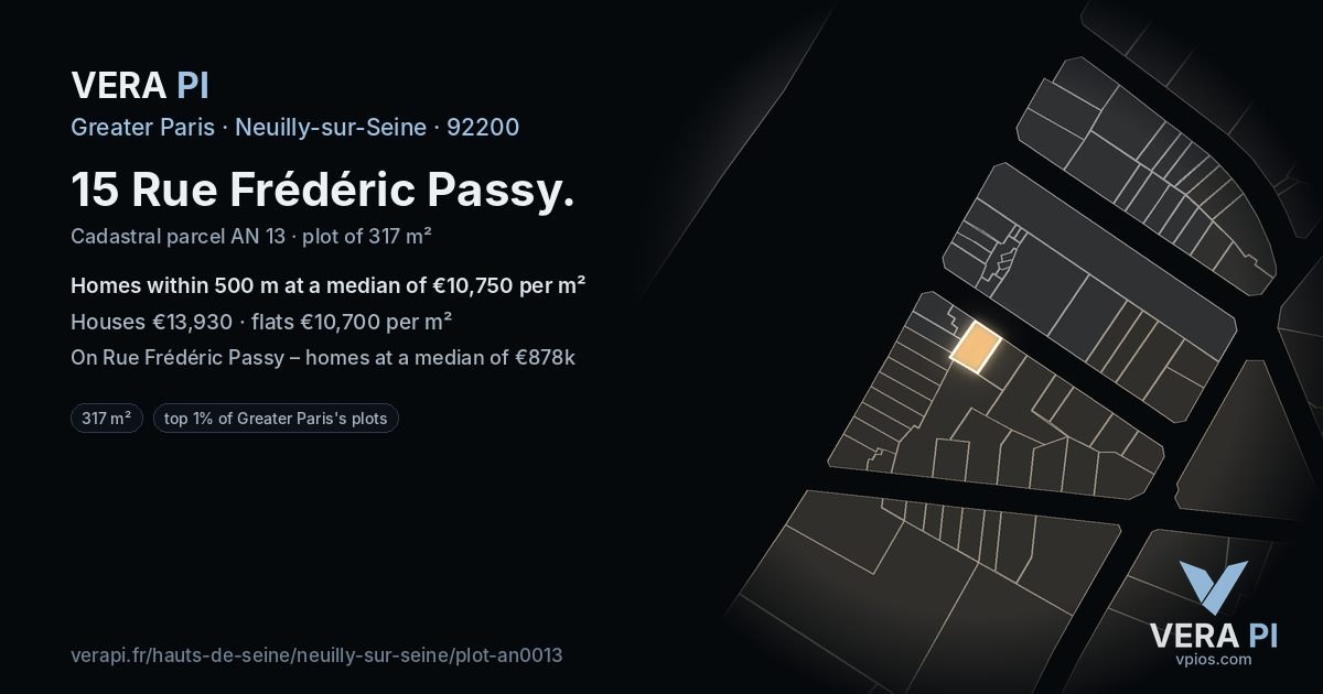 15 Rue Frédéric Passy, Neuilly-sur-Seine at night – the plot lit, the parcels around coloured by the prices near them