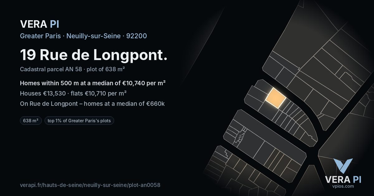19 Rue de Longpont, Neuilly-sur-Seine at night – the plot lit, the parcels around coloured by the prices near them