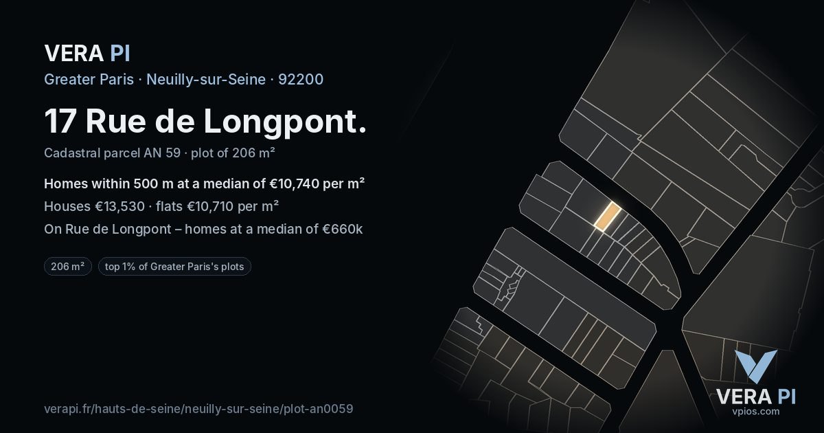 17 Rue de Longpont, Neuilly-sur-Seine at night – the plot lit, the parcels around coloured by the prices near them