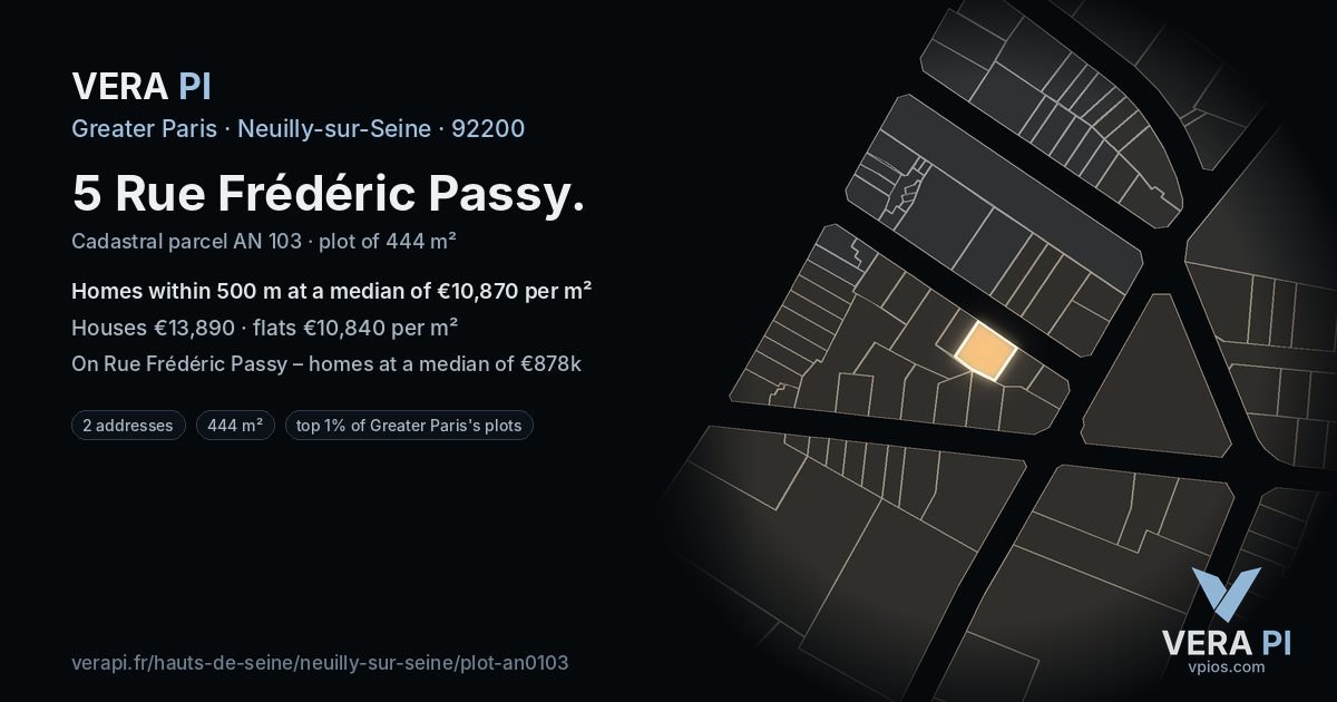 5 Rue Frédéric Passy, Neuilly-sur-Seine at night – the plot lit, the parcels around coloured by the prices near them