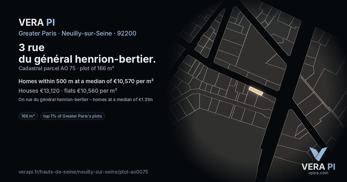 3 rue du général henrion-bertier, Neuilly-sur-Seine at night – the plot lit, the parcels around coloured by the prices near them