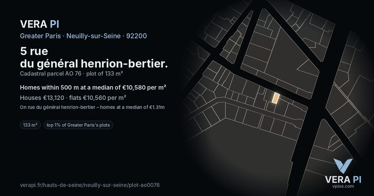 5 rue du général henrion-bertier, Neuilly-sur-Seine at night – the plot lit, the parcels around coloured by the prices near them