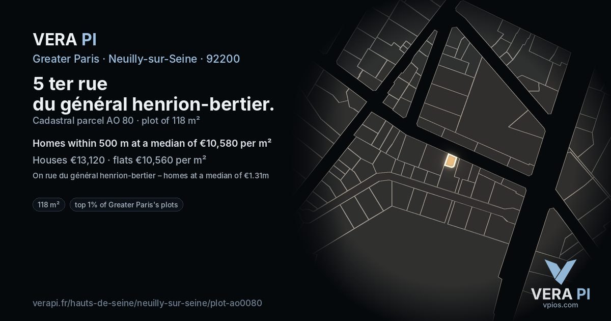 5 ter rue du général henrion-bertier, Neuilly-sur-Seine at night – the plot lit, the parcels around coloured by the prices near them