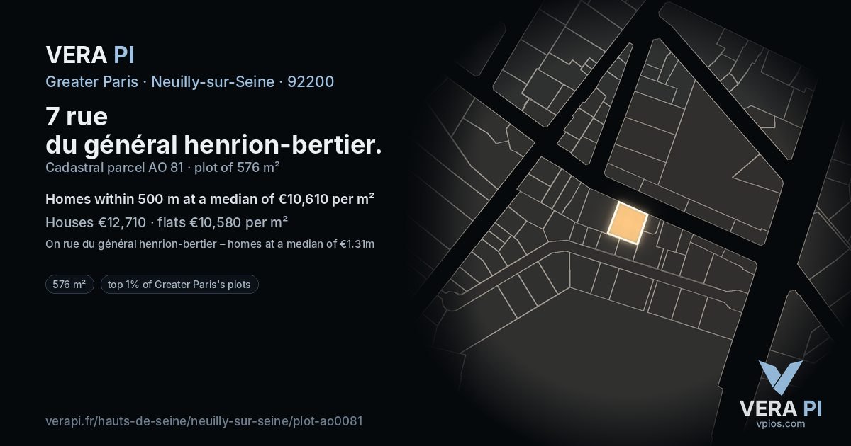 7 rue du général henrion-bertier, Neuilly-sur-Seine at night – the plot lit, the parcels around coloured by the prices near them