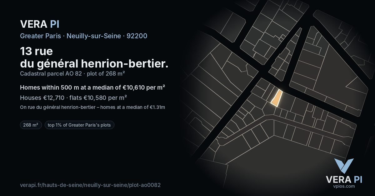 13 rue du général henrion-bertier, Neuilly-sur-Seine at night – the plot lit, the parcels around coloured by the prices near them