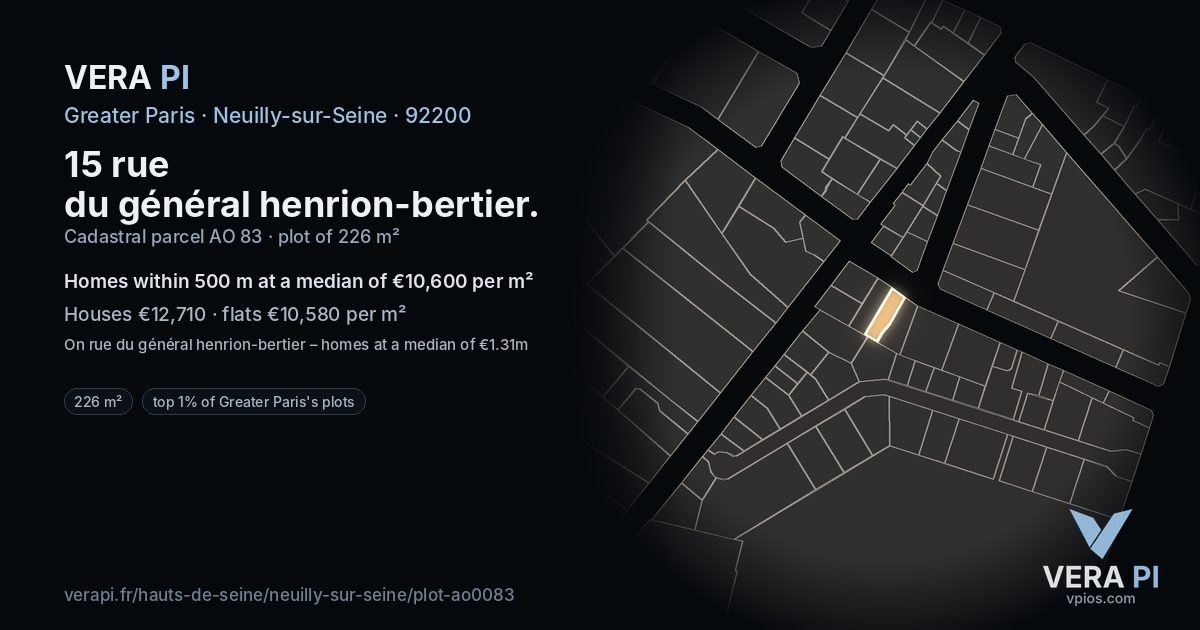 15 rue du général henrion-bertier, Neuilly-sur-Seine at night – the plot lit, the parcels around coloured by the prices near them