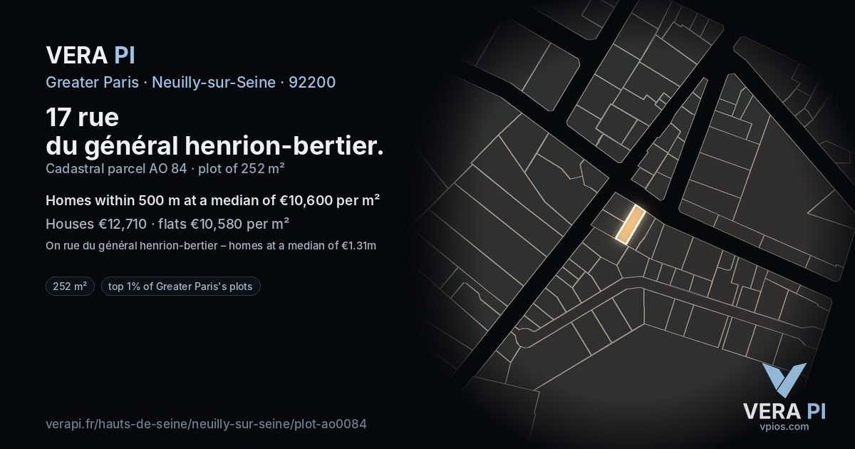 17 rue du général henrion-bertier, Neuilly-sur-Seine at night – the plot lit, the parcels around coloured by the prices near them