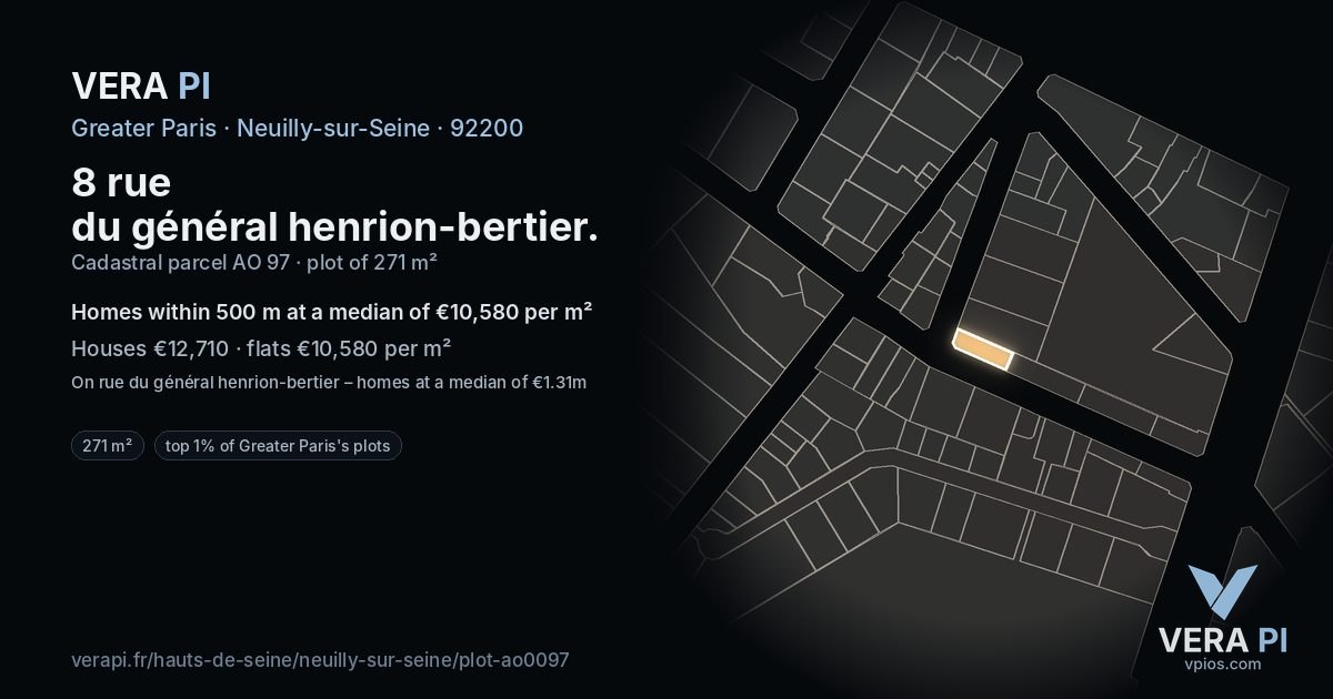 8 rue du général henrion-bertier, Neuilly-sur-Seine at night – the plot lit, the parcels around coloured by the prices near them