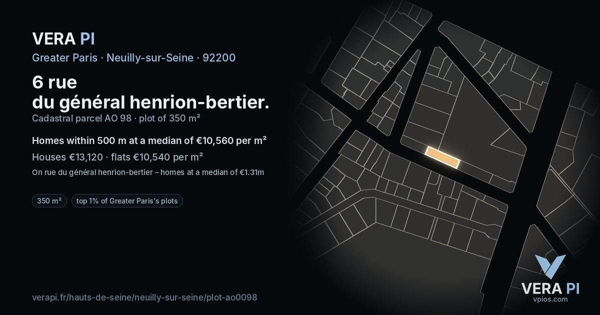 6 rue du général henrion-bertier, Neuilly-sur-Seine at night – the plot lit, the parcels around coloured by the prices near them