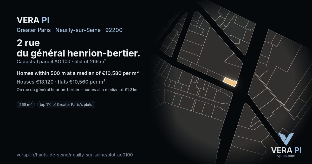 2 rue du général henrion-bertier, Neuilly-sur-Seine at night – the plot lit, the parcels around coloured by the prices near them