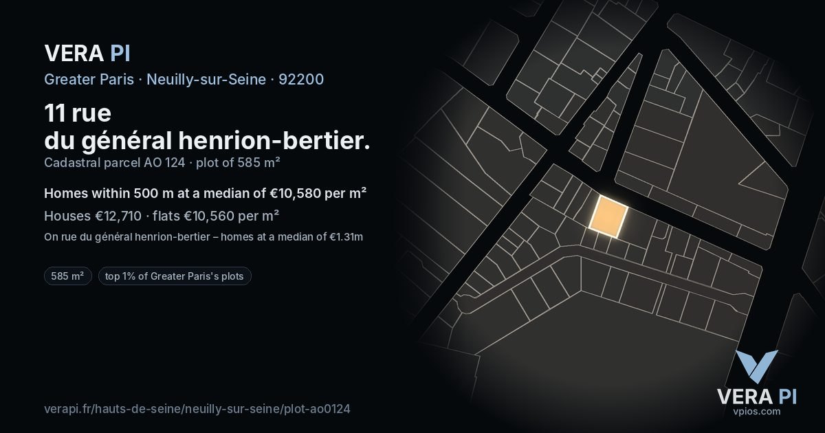 11 rue du général henrion-bertier, Neuilly-sur-Seine at night – the plot lit, the parcels around coloured by the prices near them