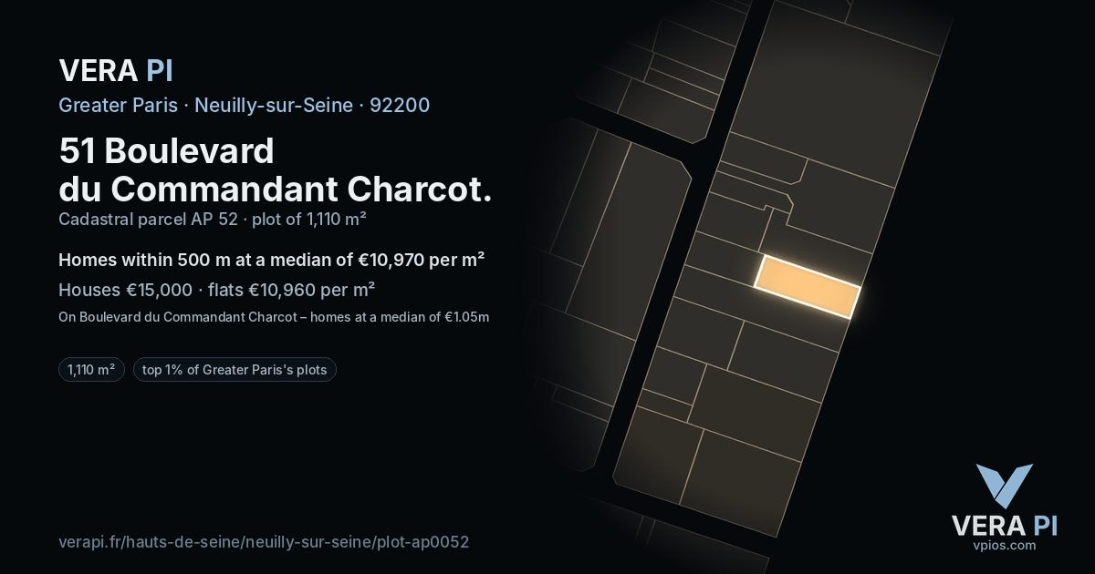 51 Boulevard du Commandant Charcot, Neuilly-sur-Seine at night – the plot lit, the parcels around coloured by the prices near them