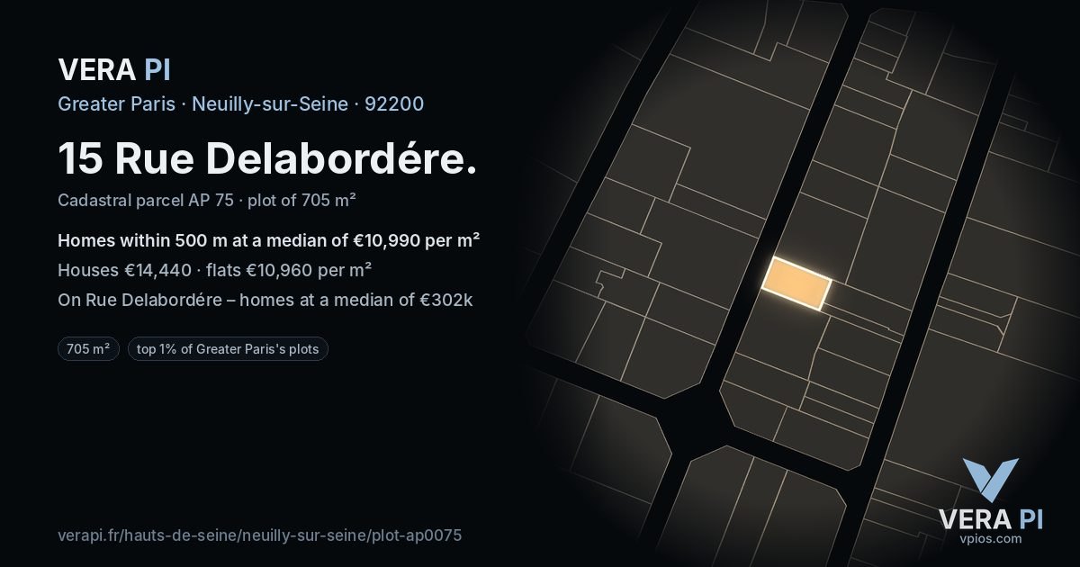 15 Rue Delabordére, Neuilly-sur-Seine at night – the plot lit, the parcels around coloured by the prices near them