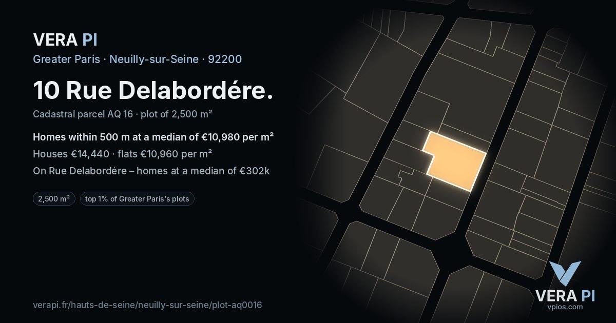 10 Rue Delabordére, Neuilly-sur-Seine at night – the plot lit, the parcels around coloured by the prices near them