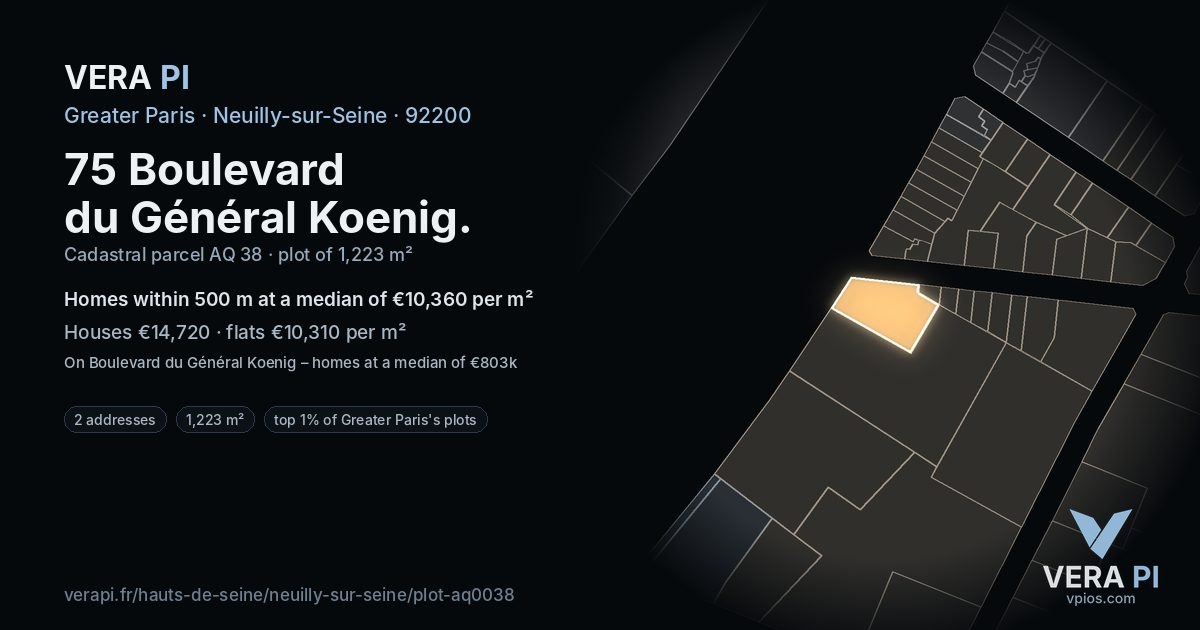 75 Boulevard du Général Koenig, Neuilly-sur-Seine at night – the plot lit, the parcels around coloured by the prices near them