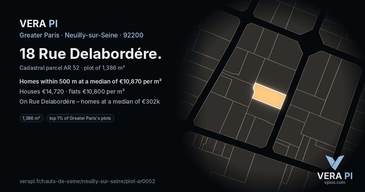 18 Rue Delabordére, Neuilly-sur-Seine at night – the plot lit, the parcels around coloured by the prices near them