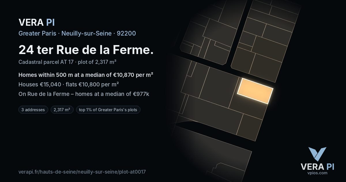 24 ter Rue de la Ferme, Neuilly-sur-Seine at night – the plot lit, the parcels around coloured by the prices near them