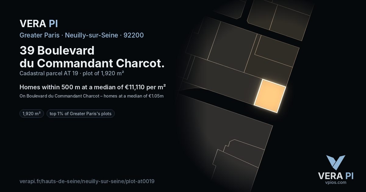 39 Boulevard du Commandant Charcot, Neuilly-sur-Seine at night – the plot lit, the parcels around coloured by the prices near them