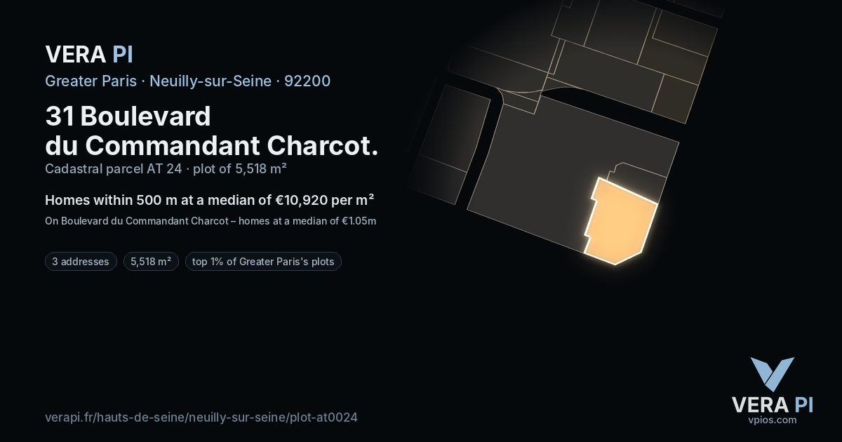 31 Boulevard du Commandant Charcot, Neuilly-sur-Seine at night – the plot lit, the parcels around coloured by the prices near them