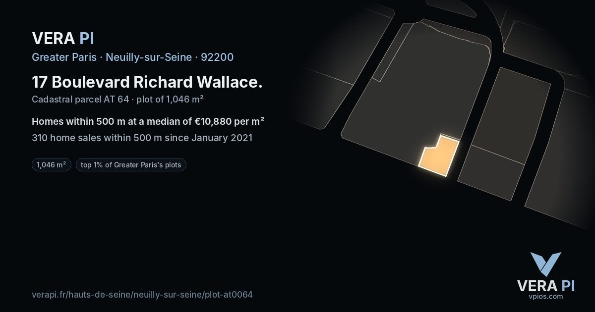 17 Boulevard Richard Wallace, Neuilly-sur-Seine at night – the plot lit, the parcels around coloured by the prices near them