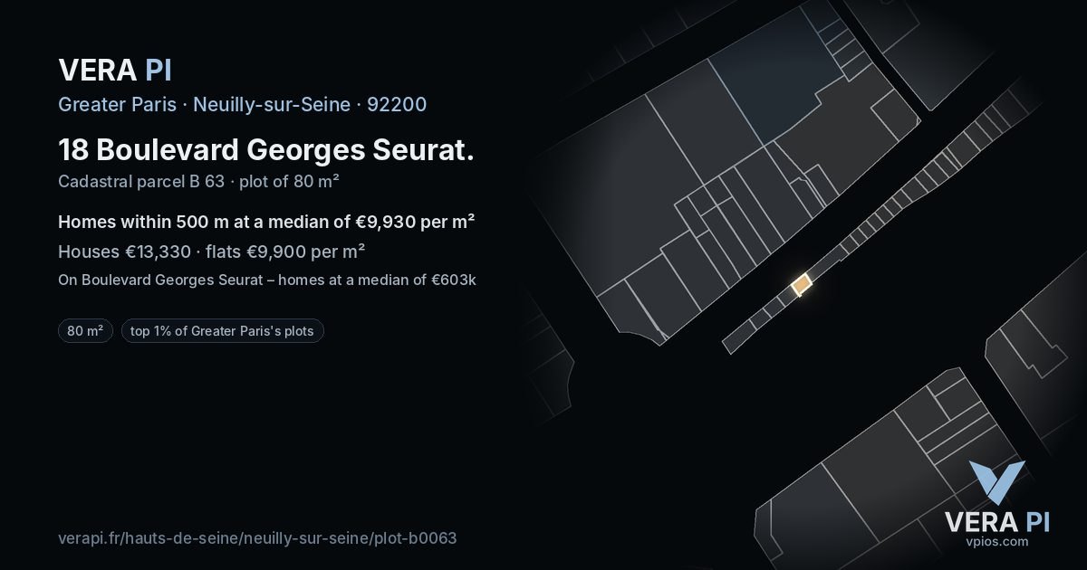 18 Boulevard Georges Seurat, Neuilly-sur-Seine at night – the plot lit, the parcels around coloured by the prices near them