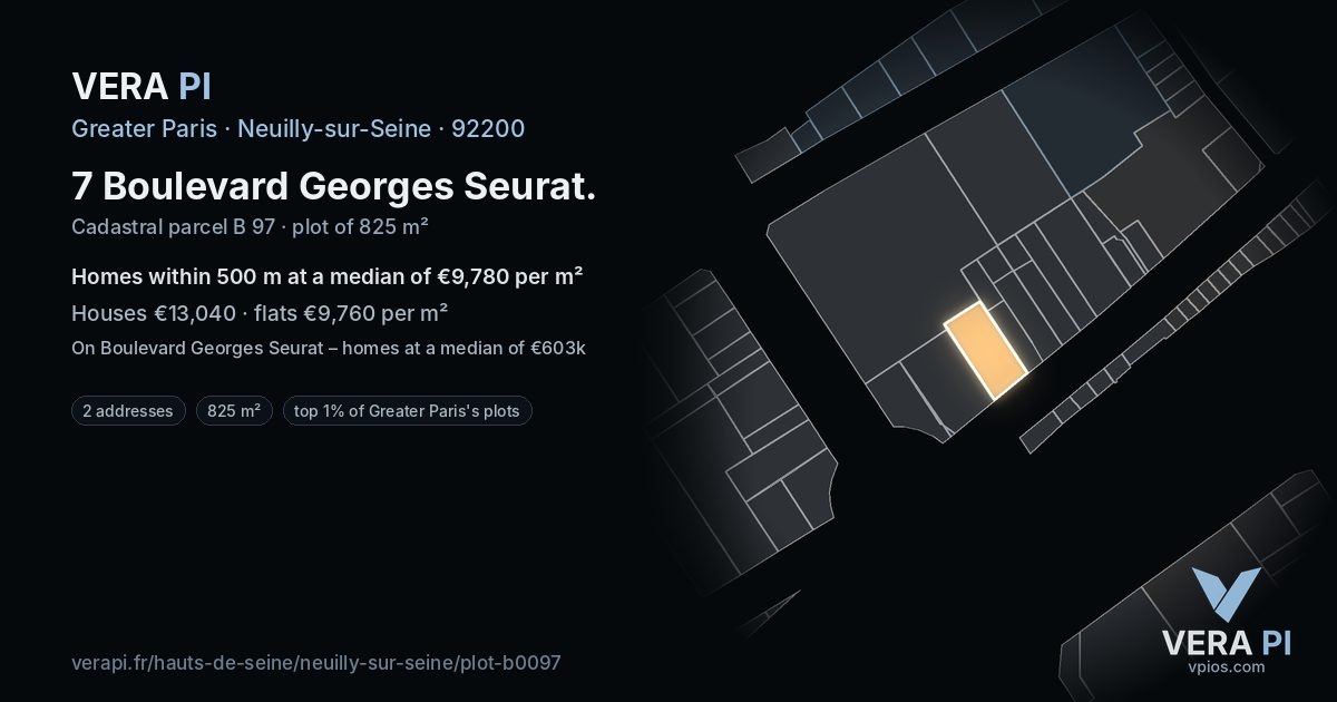 7 Boulevard Georges Seurat, Neuilly-sur-Seine at night – the plot lit, the parcels around coloured by the prices near them