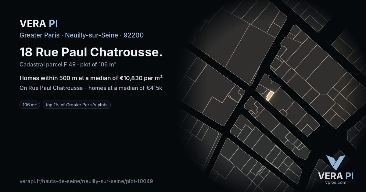 18 Rue Paul Chatrousse, Neuilly-sur-Seine at night – the plot lit, the parcels around coloured by the prices near them
