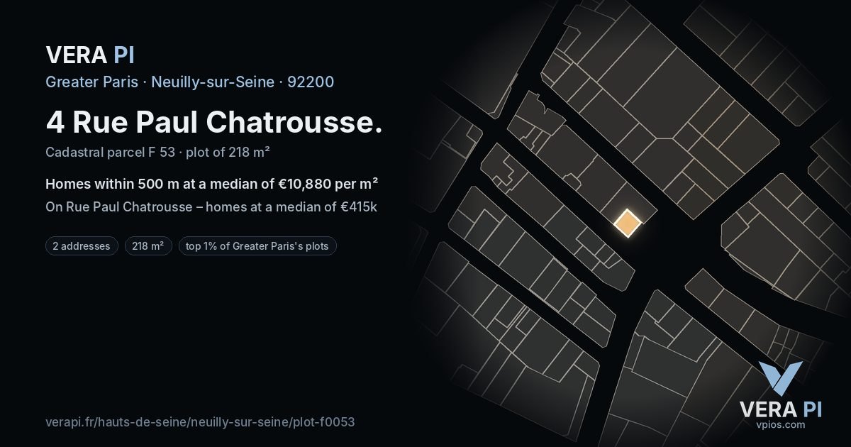 4 Rue Paul Chatrousse, Neuilly-sur-Seine at night – the plot lit, the parcels around coloured by the prices near them